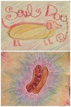 Our soul-art. Top: My Soul Dog (Obviously I'm not an artist) Bottom: Sam's psychedelic Soul Dog  